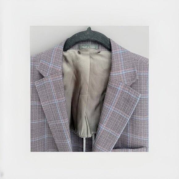 Calvin Klein Purple Plaid Blazer Men’s 38S | Wool Blend Sport Coat - Picture 6 of 9